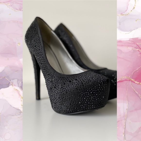 Paprika | Black Rhinestone Studded Stiletto Heels - Picture 3 of 13